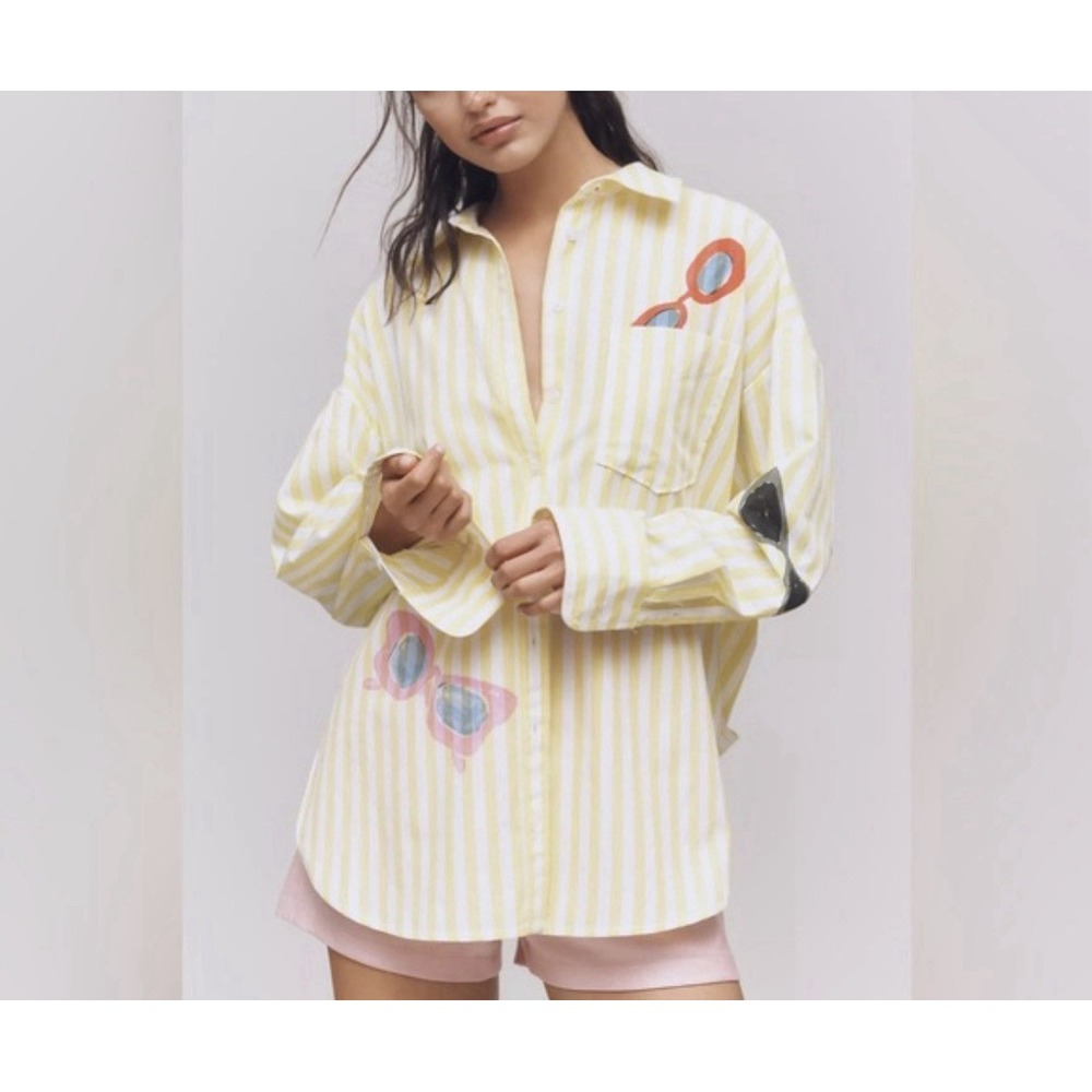 Anthropologie The Bennet Button Up Shirt by Maeve Oversized M NOVELTY EDITION